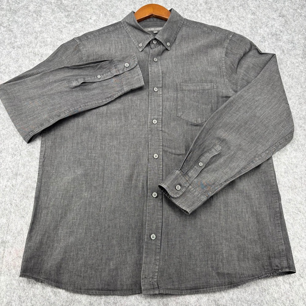 Slate & Stone Mens Large Charcoal Gray Button Down Long Sleeve Shirt Pocket L